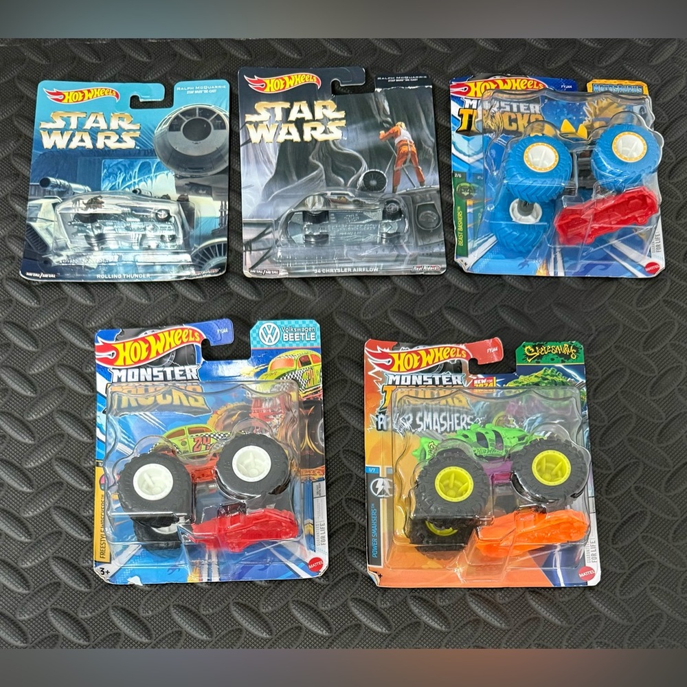 Mixed Lot Of 5 Toy Monster Truck & Star Wars Cars Hot Wheels Mattel